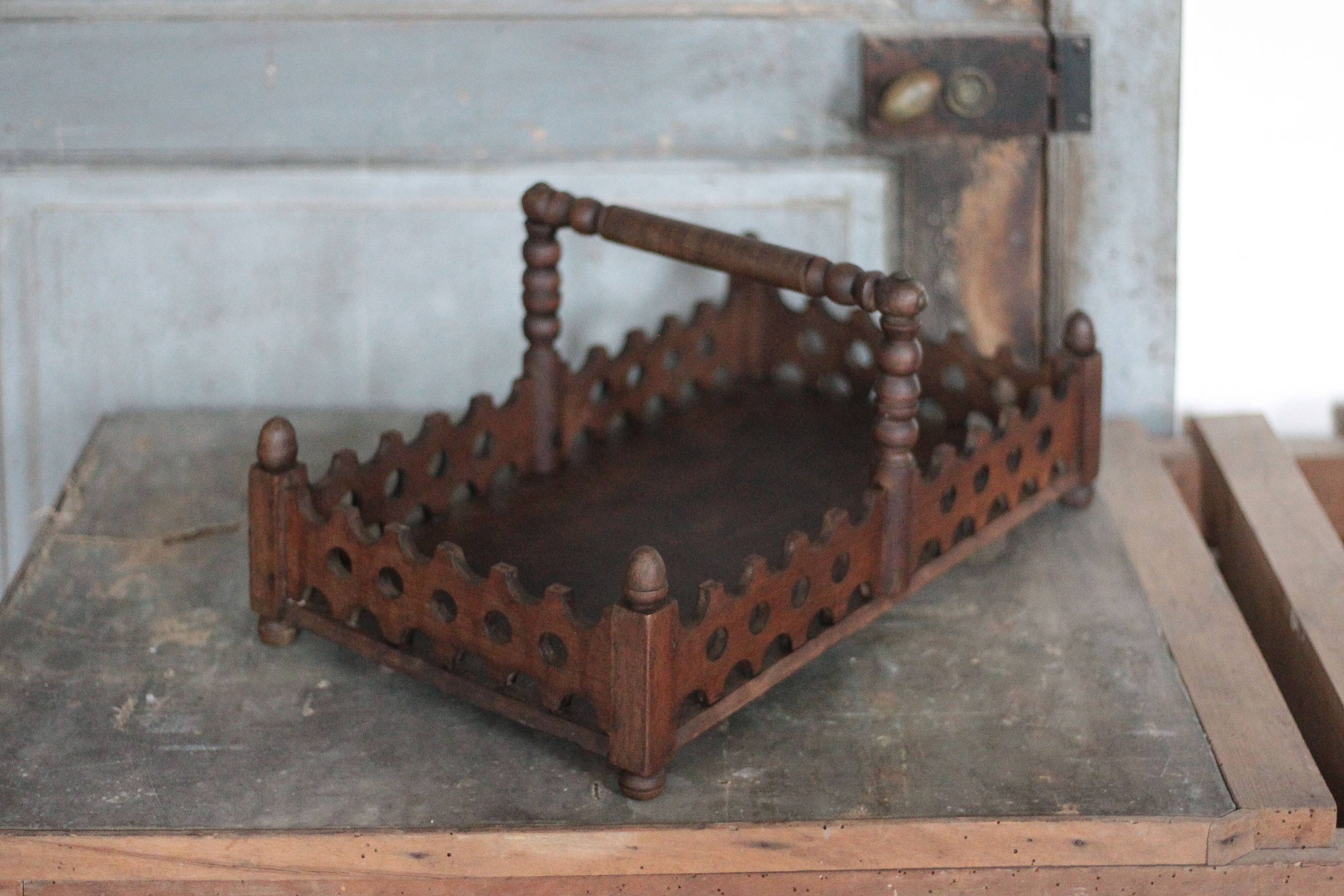 Vintage wooden basket, wooden fruit bowl, kitchen, nature, folk art