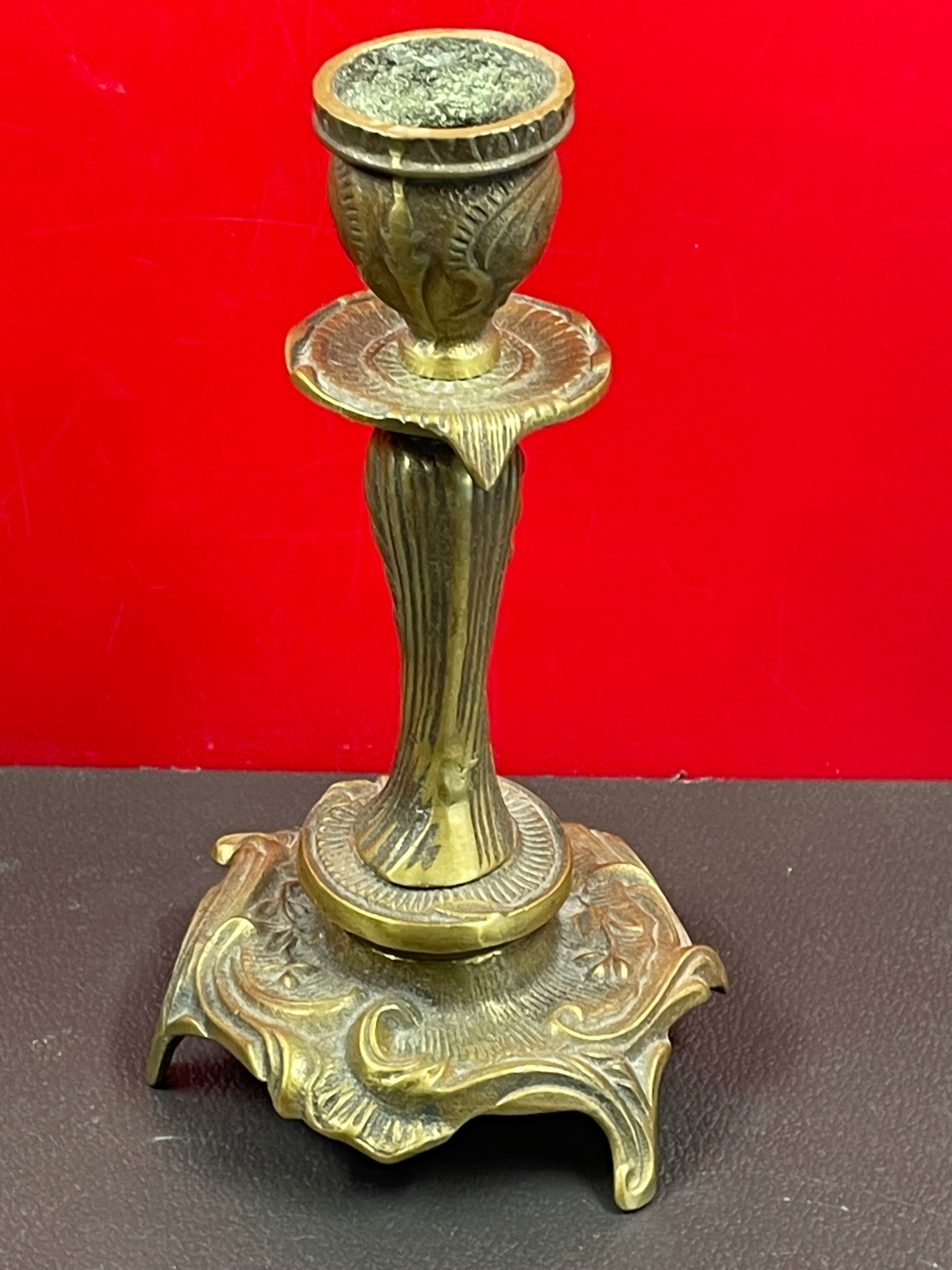 Antique candle holder flowers and leaves bronze art nouveau antique