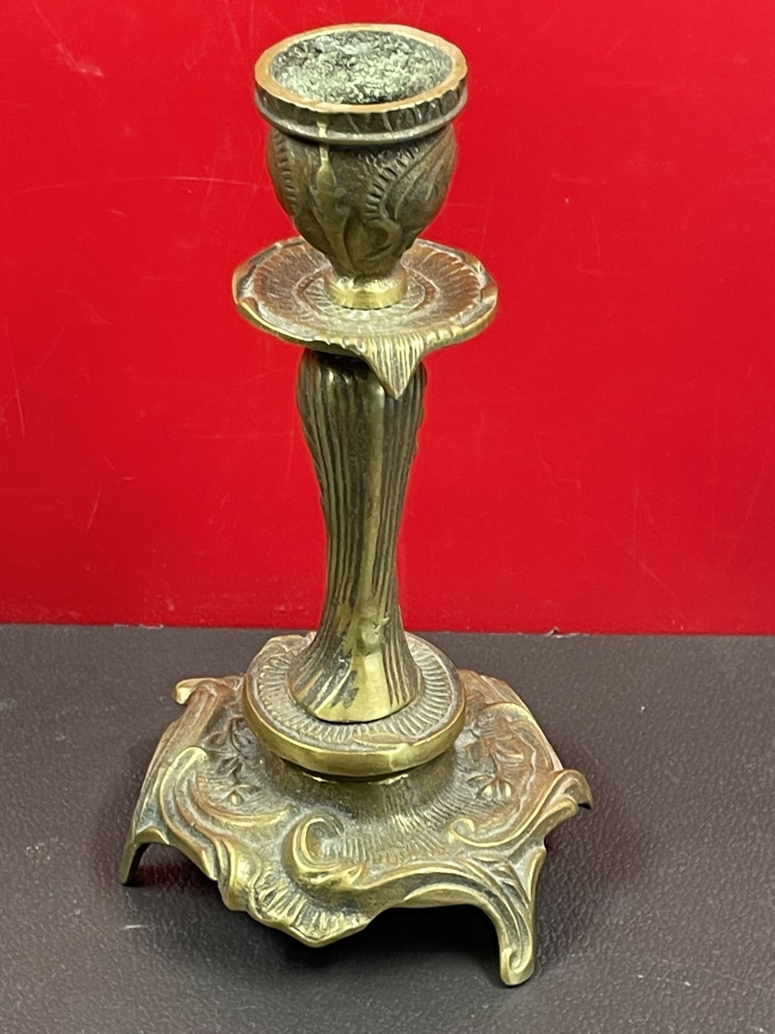 Antique candle holder flowers and leaves bronze art nouveau antique