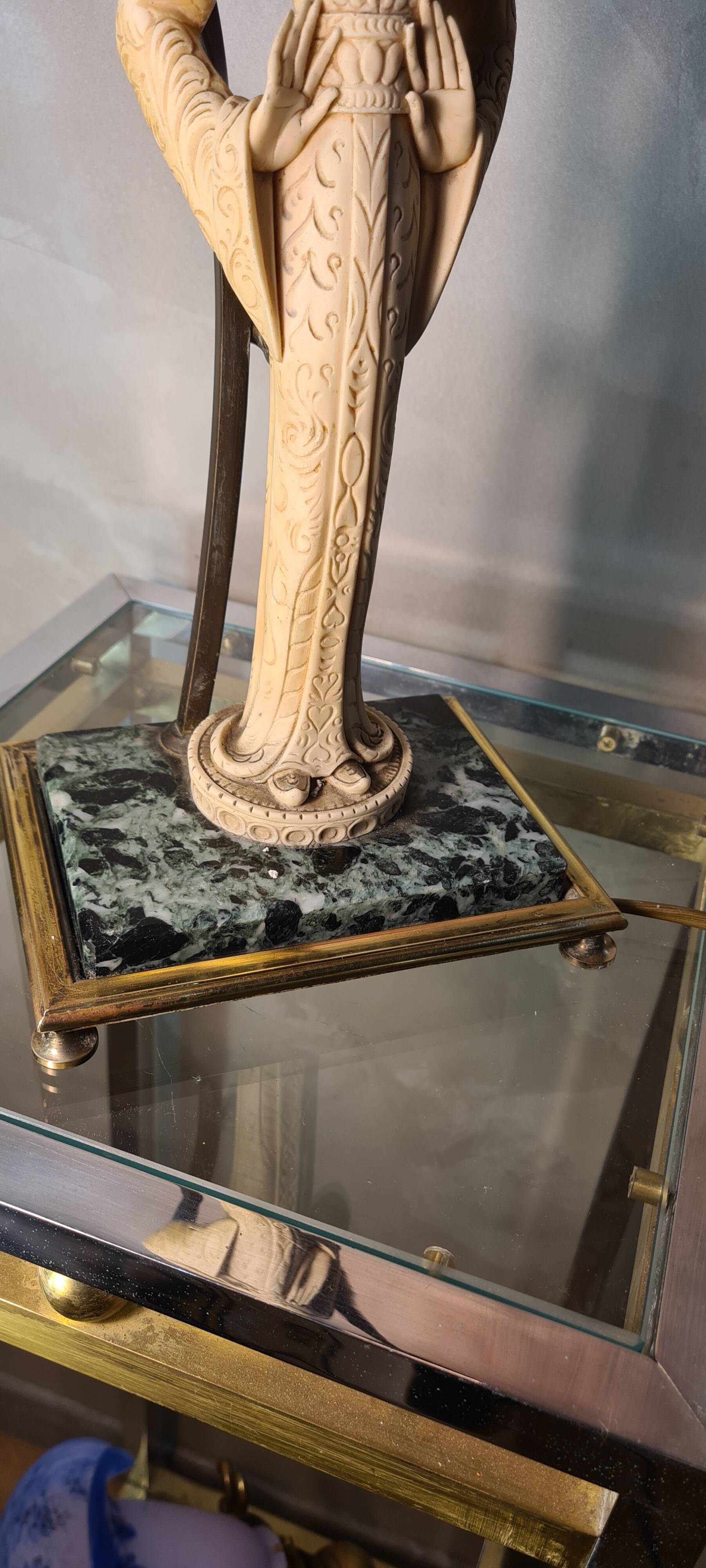 Lamp ivory resin figurines magician 1950 a 70 a. santini made in italy 63x26 marble base