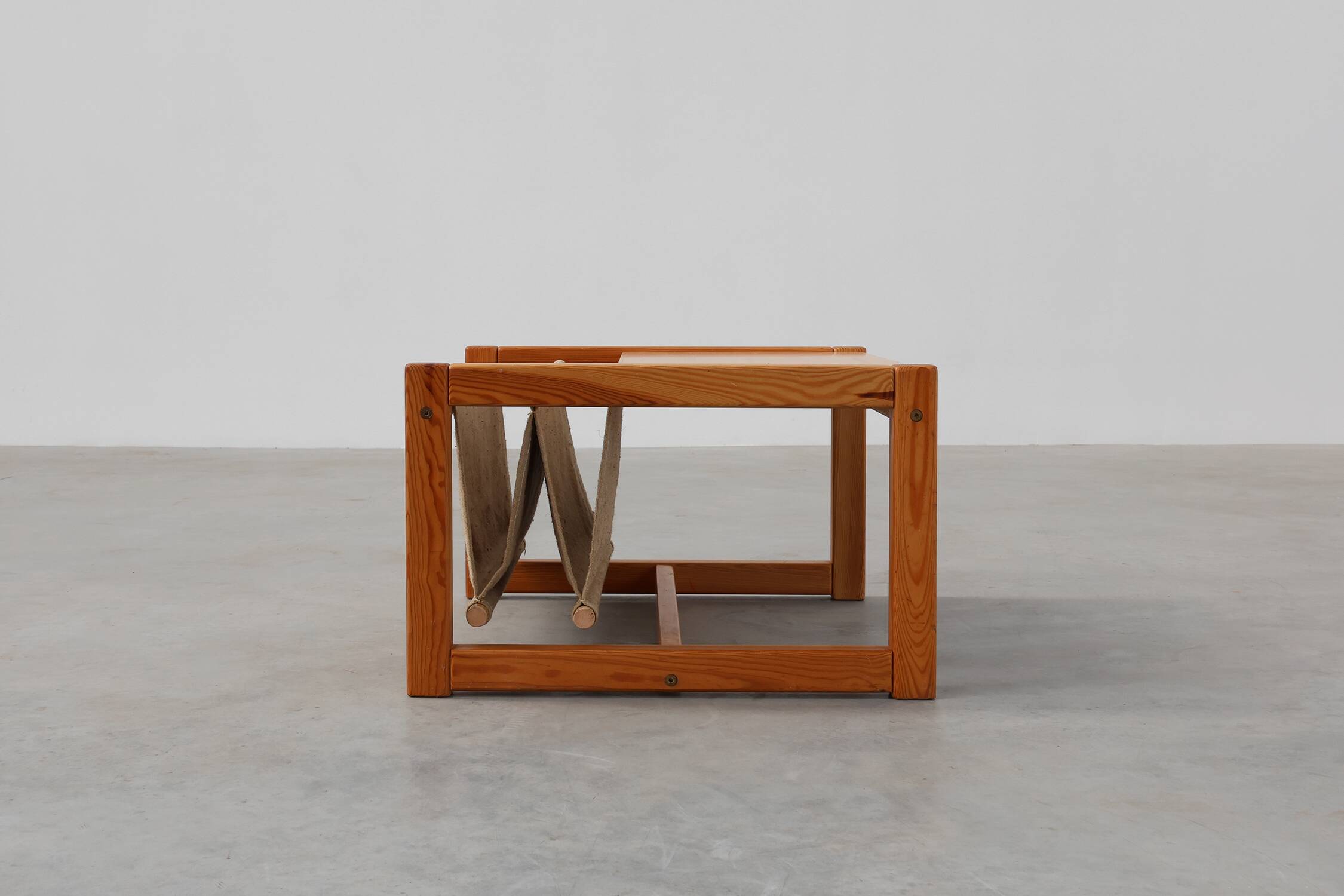 Pine and linen coffee table with magazine rack by Karin Möbring, Sweden