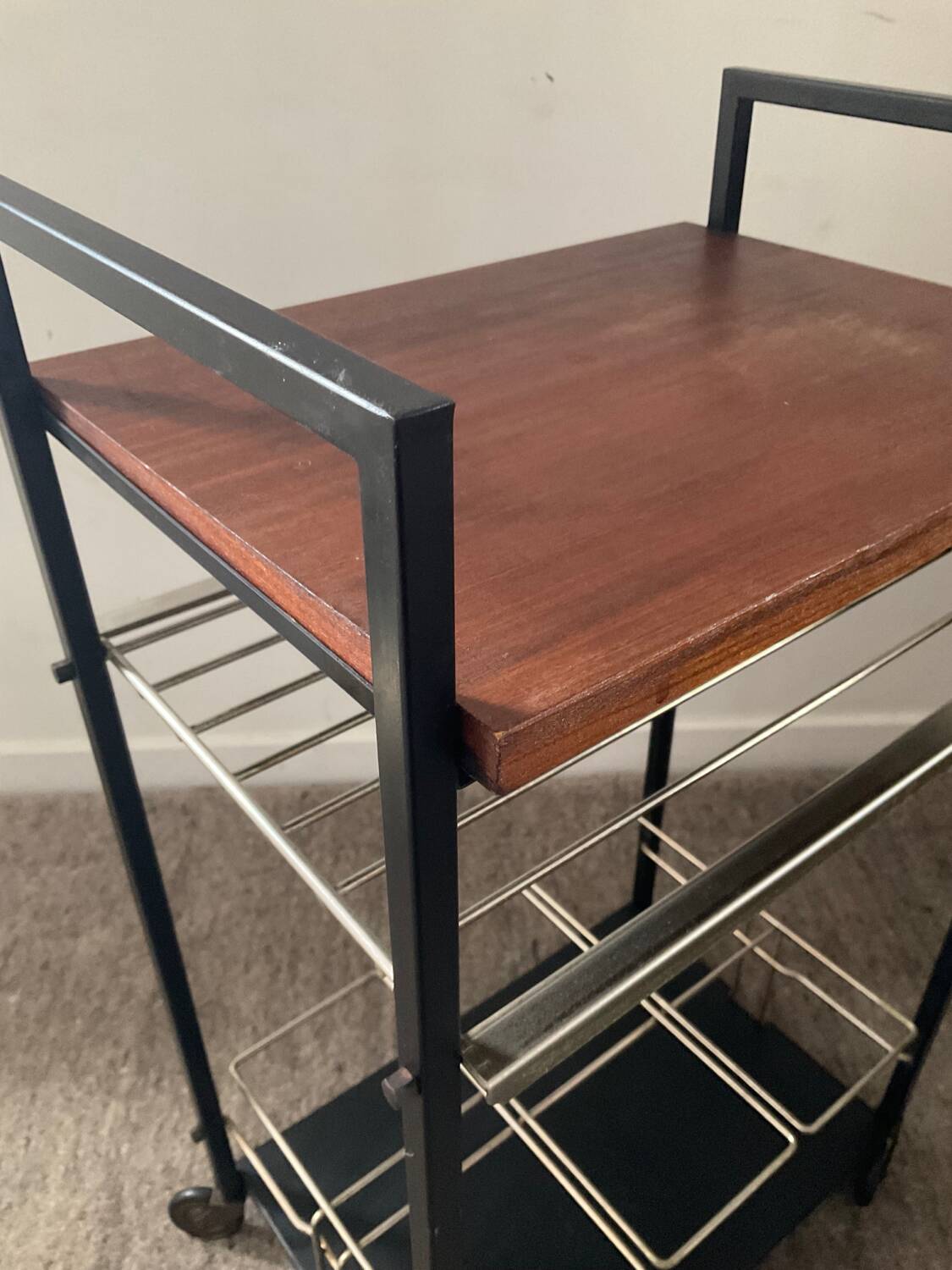 Vintage teak and metal bar trolley