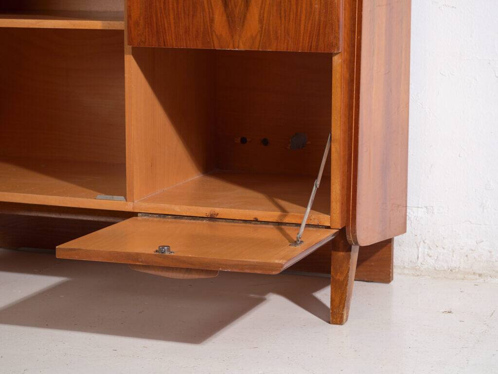 Mid-century walnut veneer sideboard with triangular handles – Czechoslovakia, circa 1960