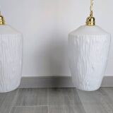 Pair of opaline pendants from the 1960s, luminous simplicity, 140 cm.
