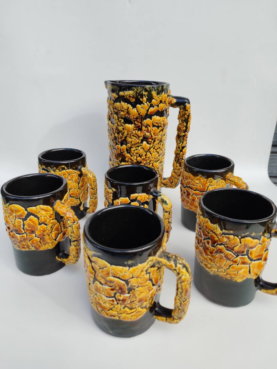 Rare ceramic beer service from Vallauris, created by LUC. 1960s.