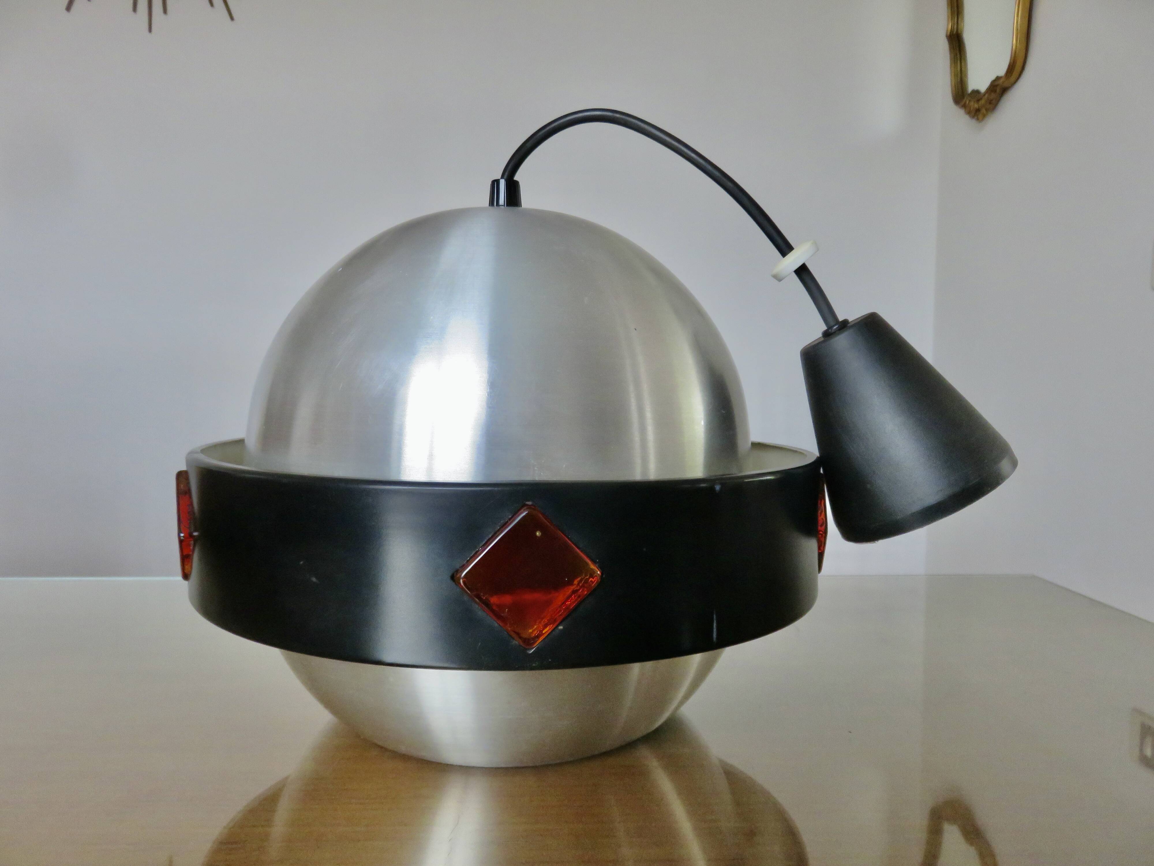 Space Age "Saturn" pendant light, 1970, aluminum, metal, resin
