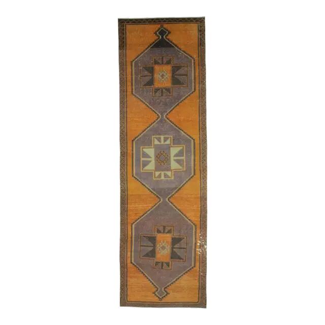 Tapis de couloir en laine turc oushak vintage fait main 111x385