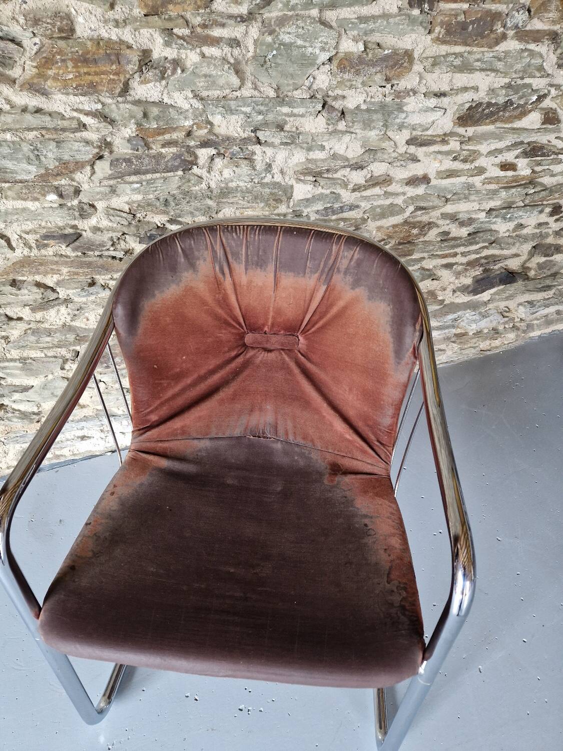 Lot de 4 Chaises à Bras, En Métal Chromé – 1970