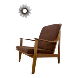 Ancien fauteuil scandinave design années 60 en hêtre massif vintage