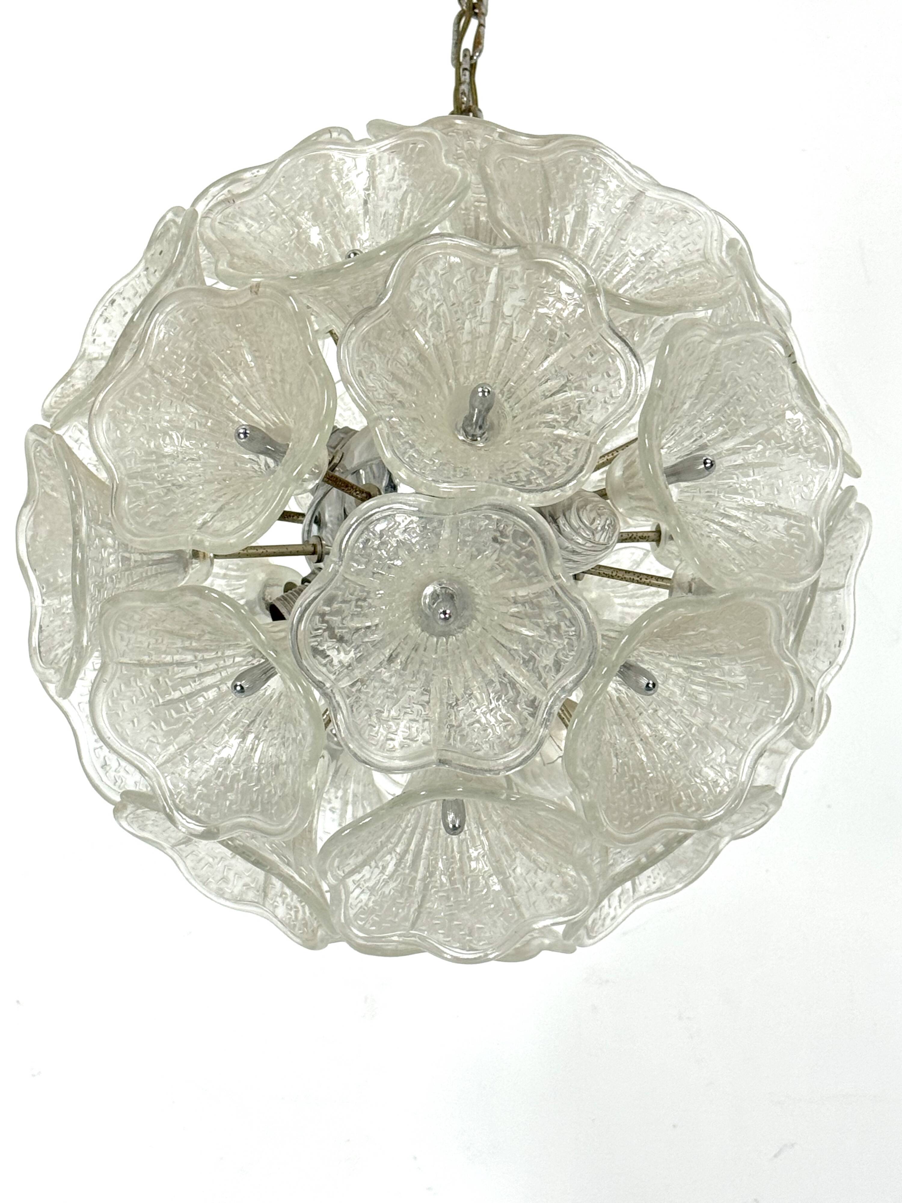Italian Murano flower glass and chrome sputnik in Venini style. 1970s