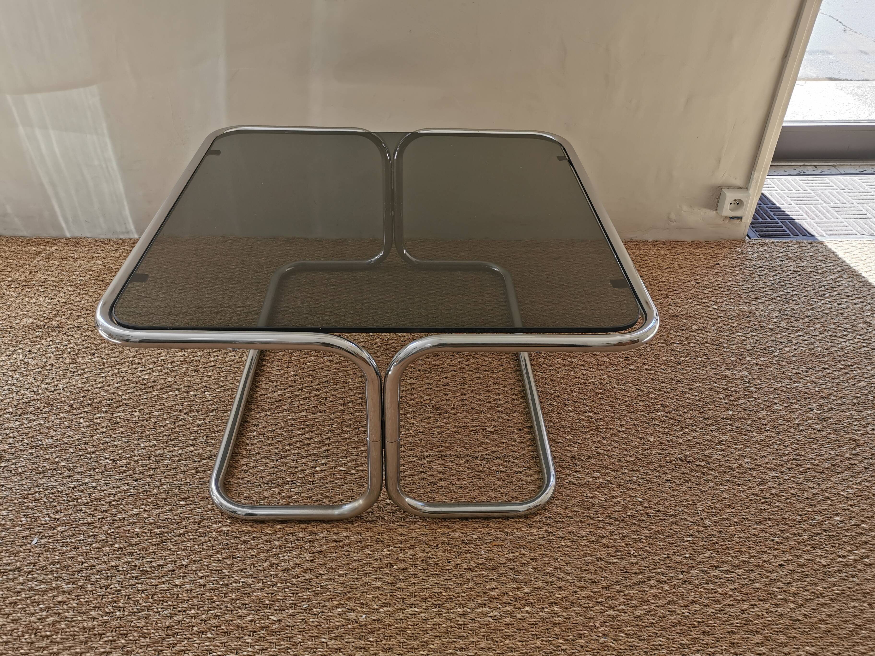 Table basse style bauhaus verre et chrome années 70