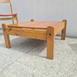 Brutalist square coffee table, solid pine, vintage