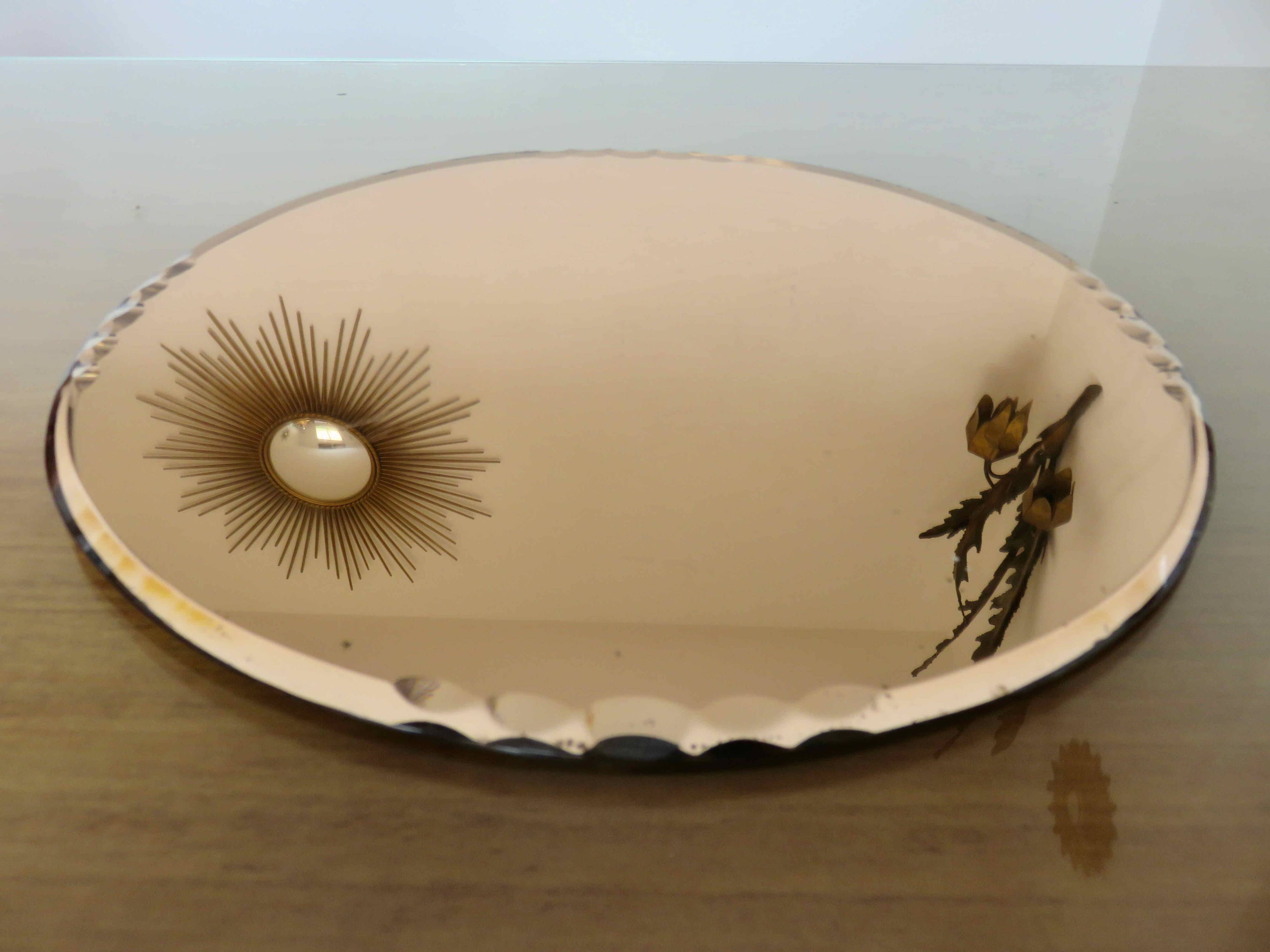 Round beveled amber pink mirror