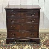 1950s English mahogany chest of drawers with one shelf