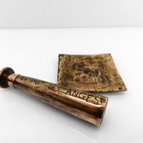 Brutalist bronze ashtray and candle holder set, France, circa 1980