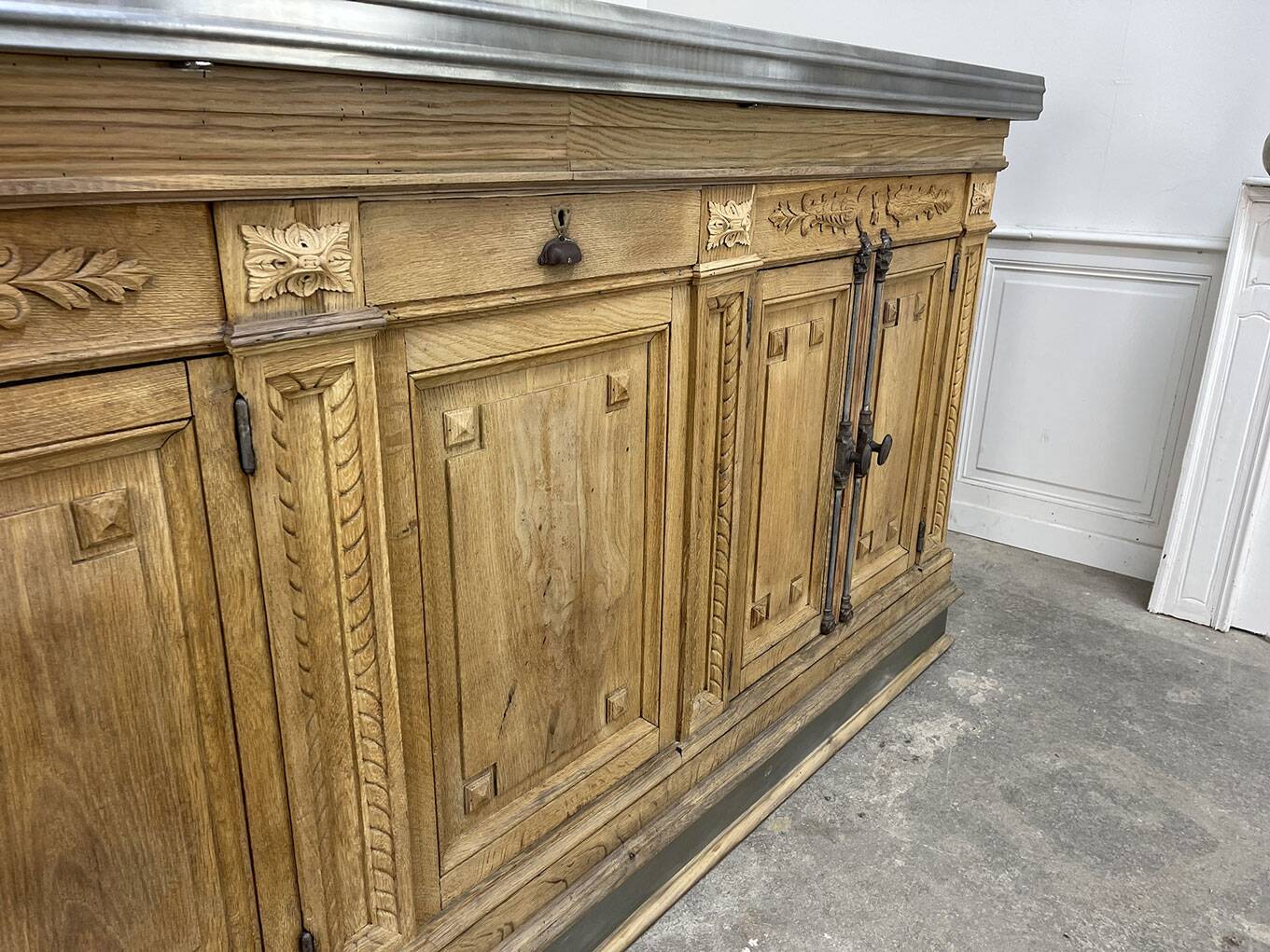 19th-century zinc and solid oak bar counter