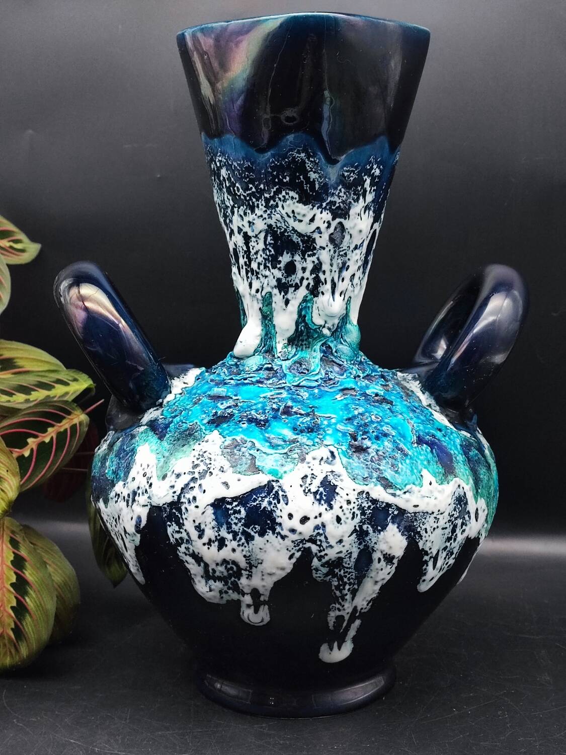 Vallauris vintage iridescent blue fat lava vase?