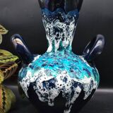 Vallauris vintage iridescent blue fat lava vase?