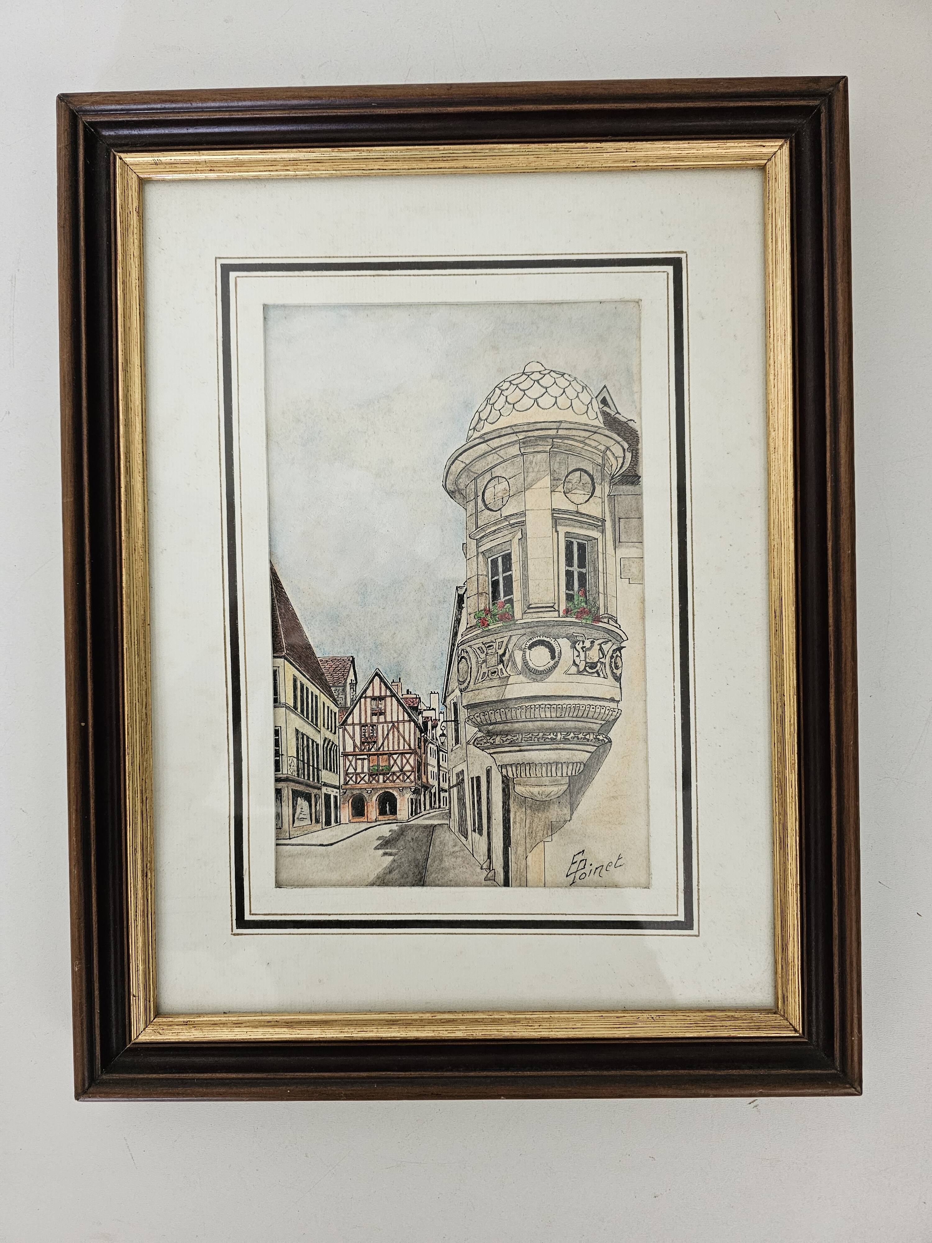 Tableau Encre de chine & pastel - Dijon Place des ducs - E Poinet