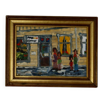 Huile sur panneau suédoise originale des années 1980 « Fleurs de maïs » par Dennis Lindberg - Vintage et encadrée