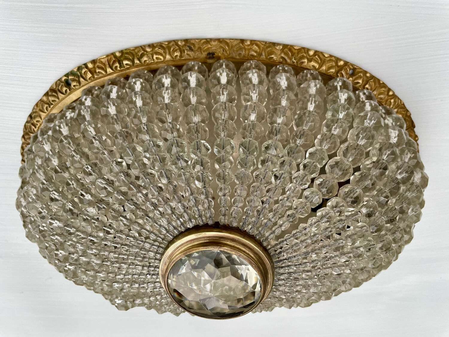 Old ceiling lamp crystal and bronze 1900