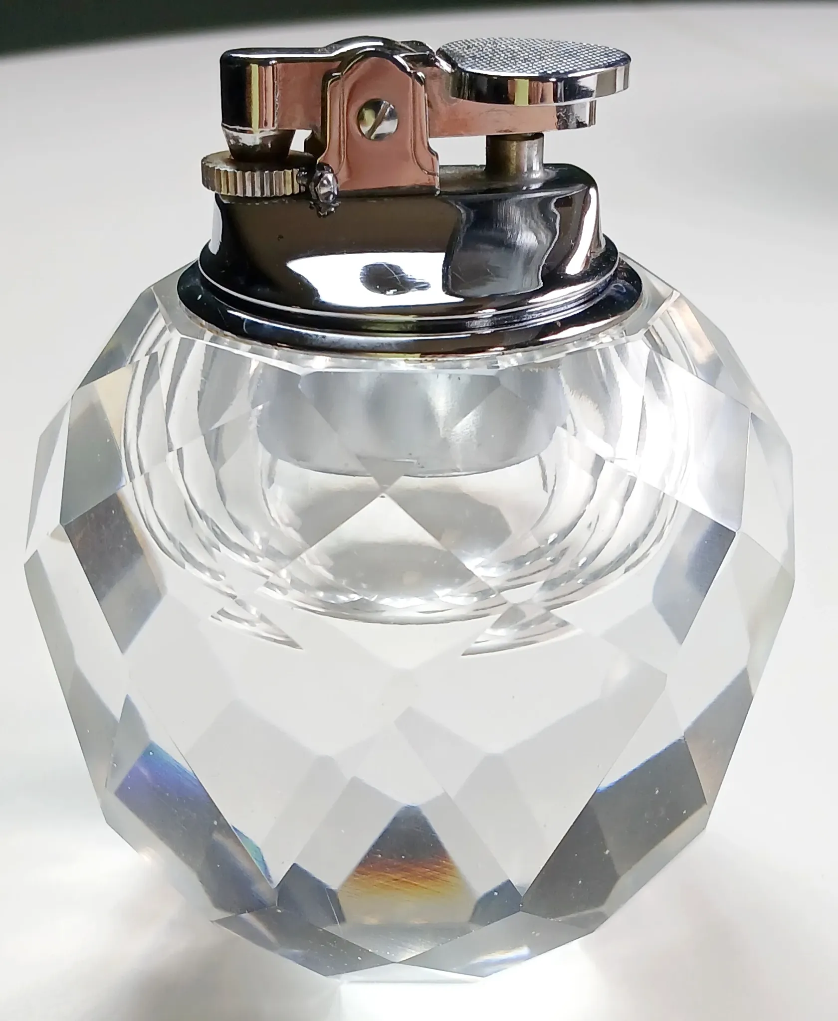 Table lighter/candle holder/faceted crystal paperweight handmade. 1960