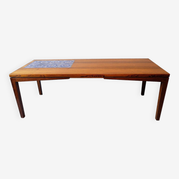 Danish rosewood and blue ceramic tile coffee table, 1960s