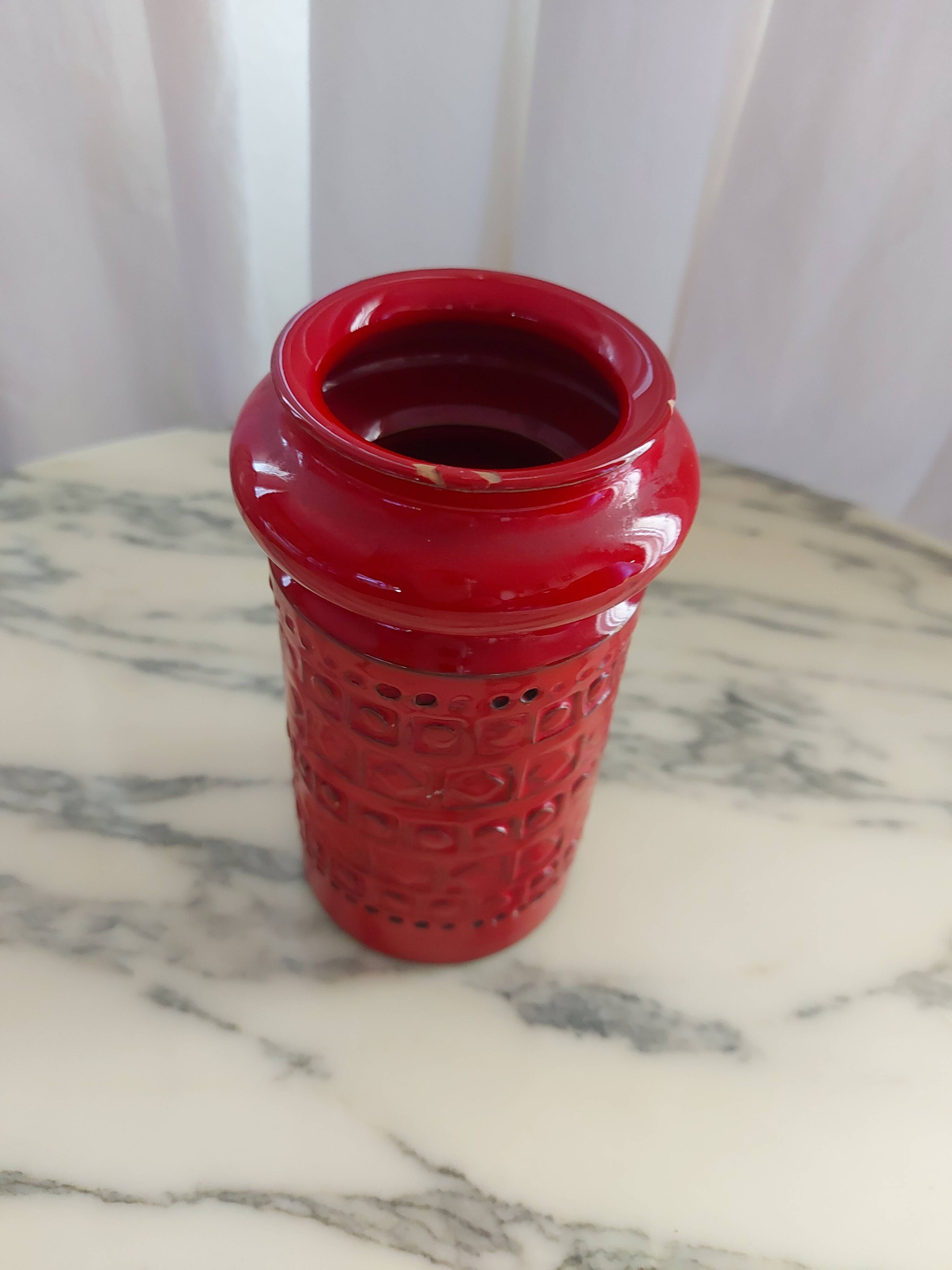 Red ceramic vase Aldo Londi , Bitossi , Italy