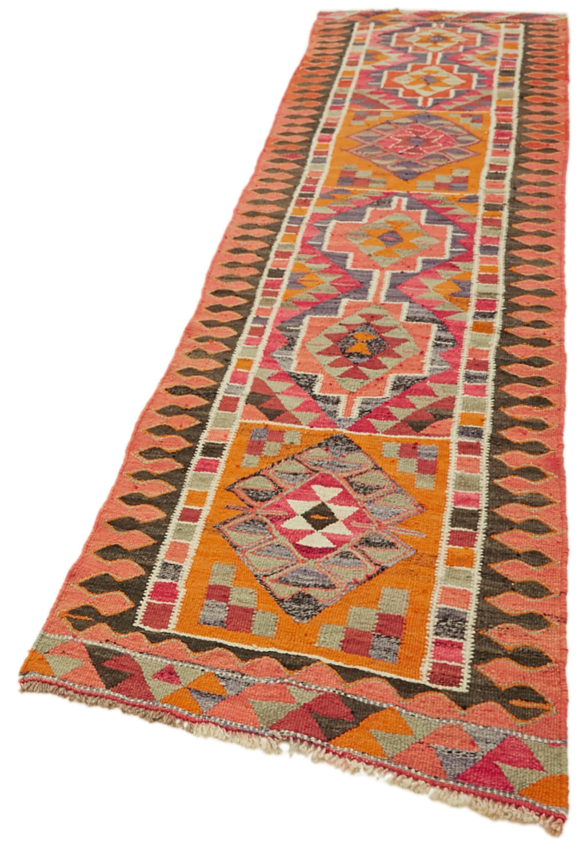 Turkish Handwoven Vintage Herki Kilim 94 cm x 346 cm