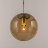 Large smoked glass ball pendant by Limburg with brass, Germany, 1970s.