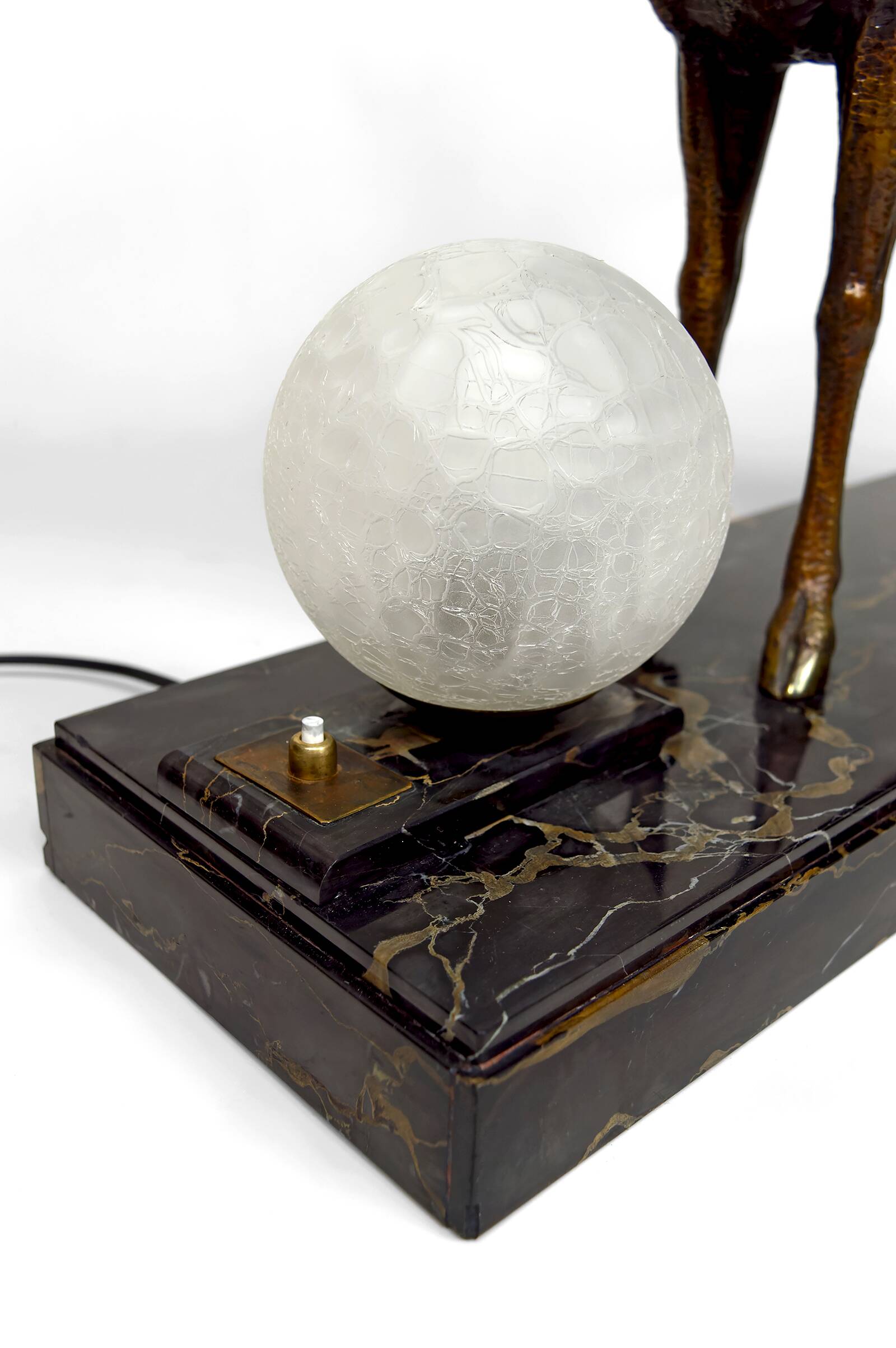 Important Bronze and Marble Sculptural Lamp, Deer, Art Deco, France