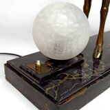 Importante Lampe Sculpturale en Bronze et Marbre, Cerf, Art Déco, France
