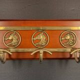 Wood and brass coat rack - 3 hooks. 39cm