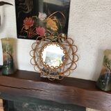 Round rattan mirror circa 1970 made in France