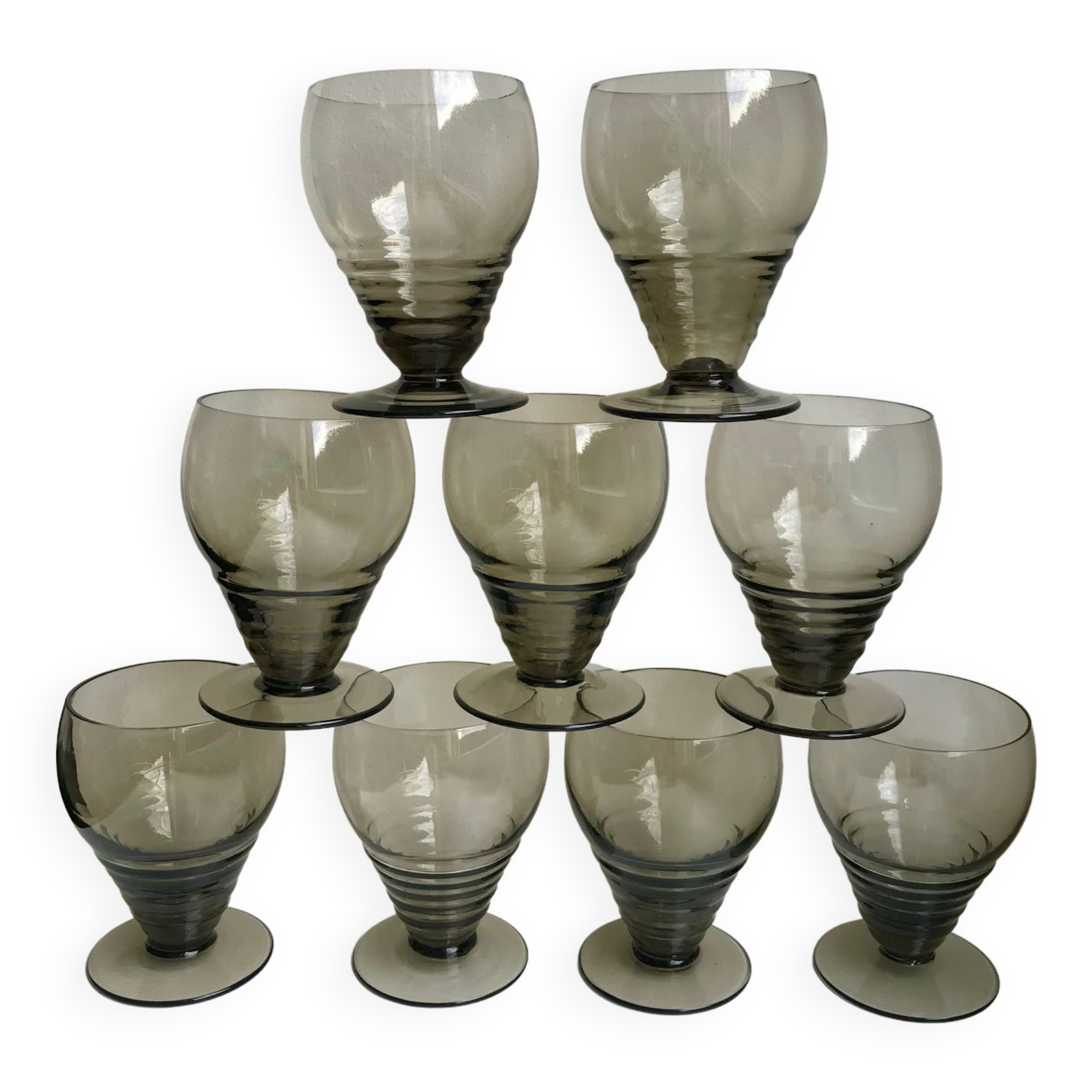 Lot De 7 Verres à Liqueur Miniatures Art Déco Français - Design XXe Siècle - Pièce Unique Faite Main