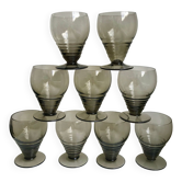 Ensemble de 9 verres à liqueur art déco en verre fumé années 30-40