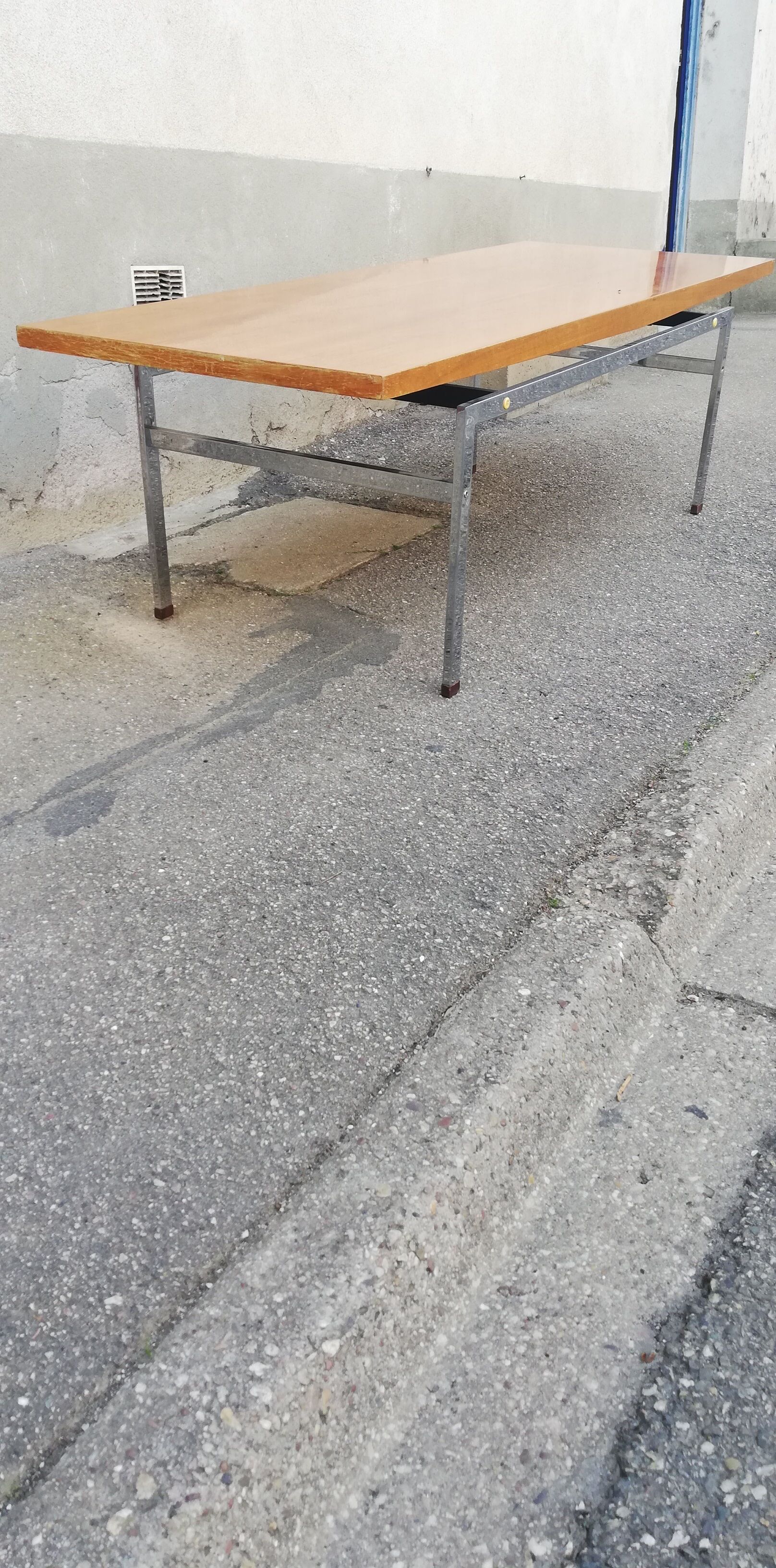 Vintage walnut and chrome coffee table