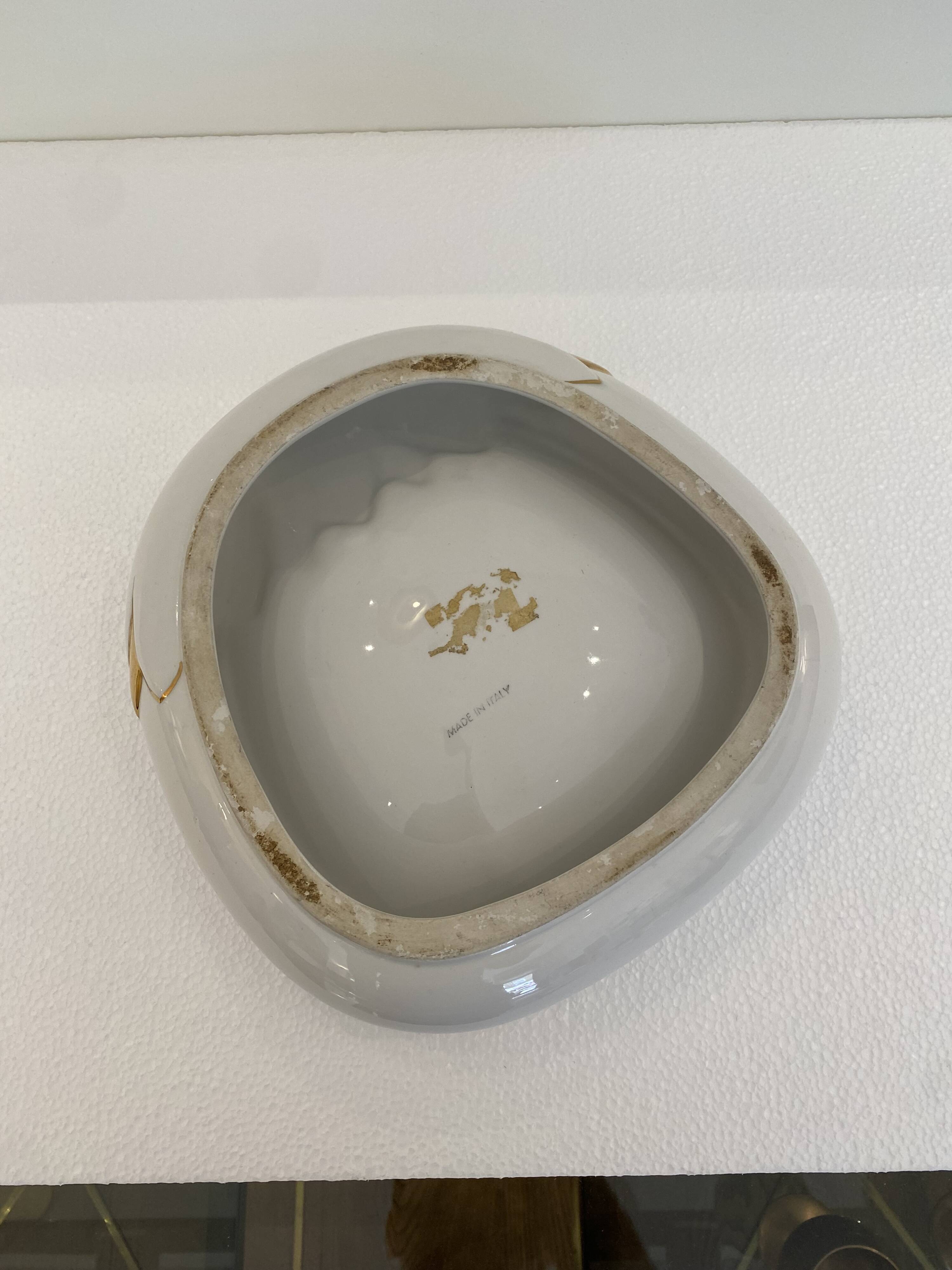 Paolo Traversi Ceramic & Gold Leaf Villari Tulip Plate Tray Vintage Italy 1