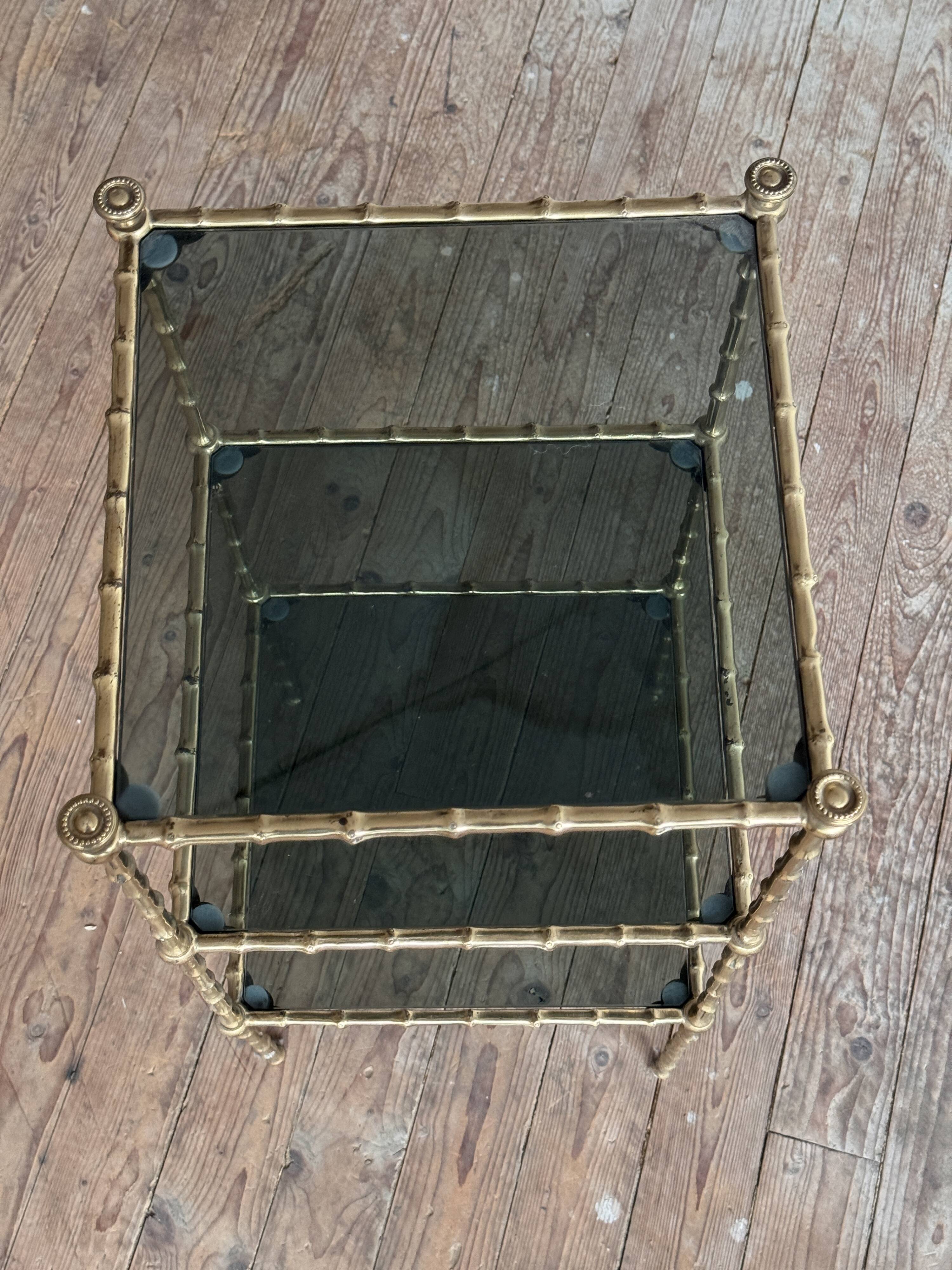 Three-tiered gilded brass bamboo selette by Maison Baguès