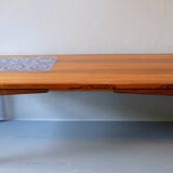 Rosewood coffee table with blue ceramic tiles, Denmark 1960s