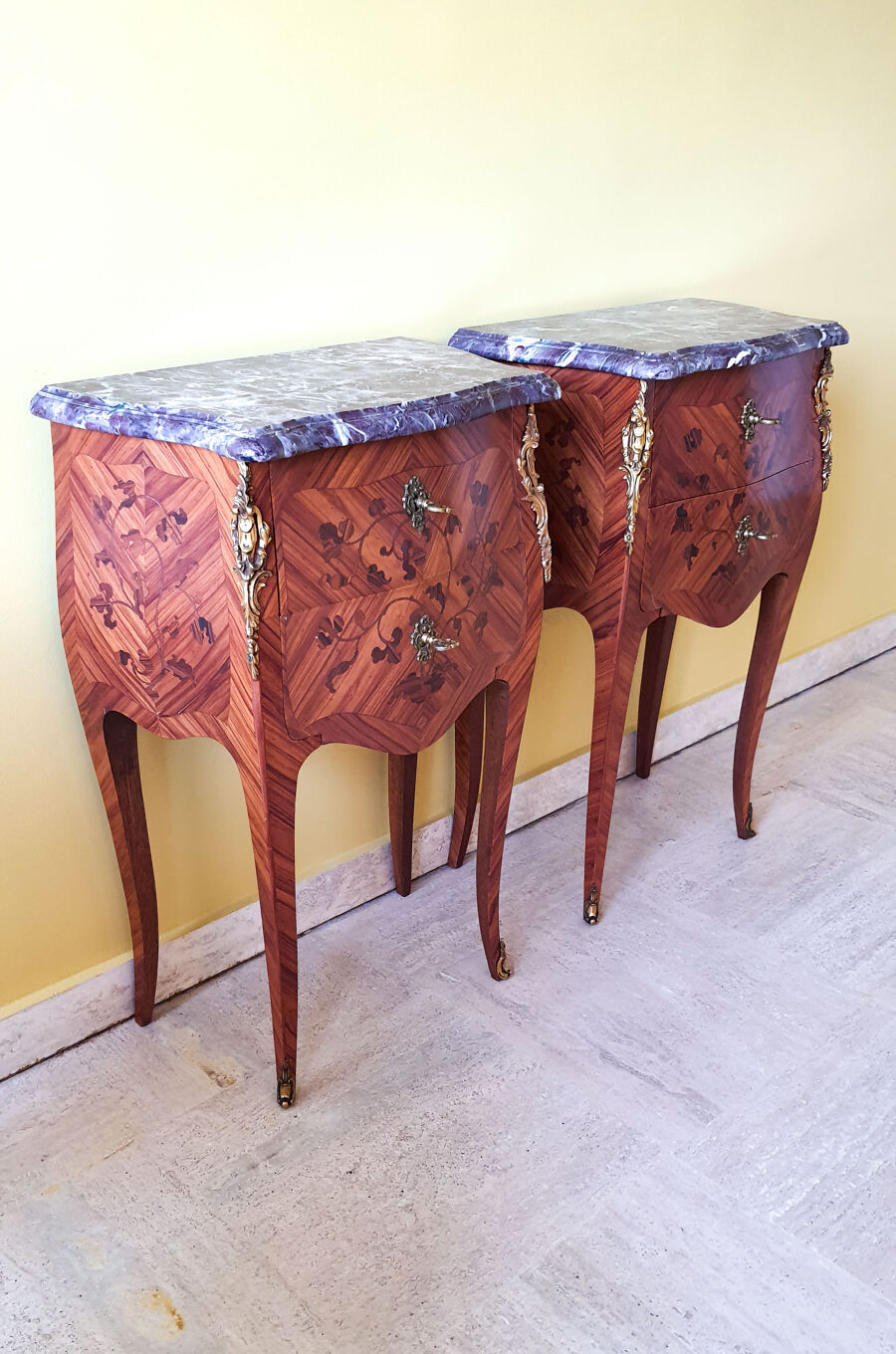 Pair chevets Louis XV marble breccia Violette