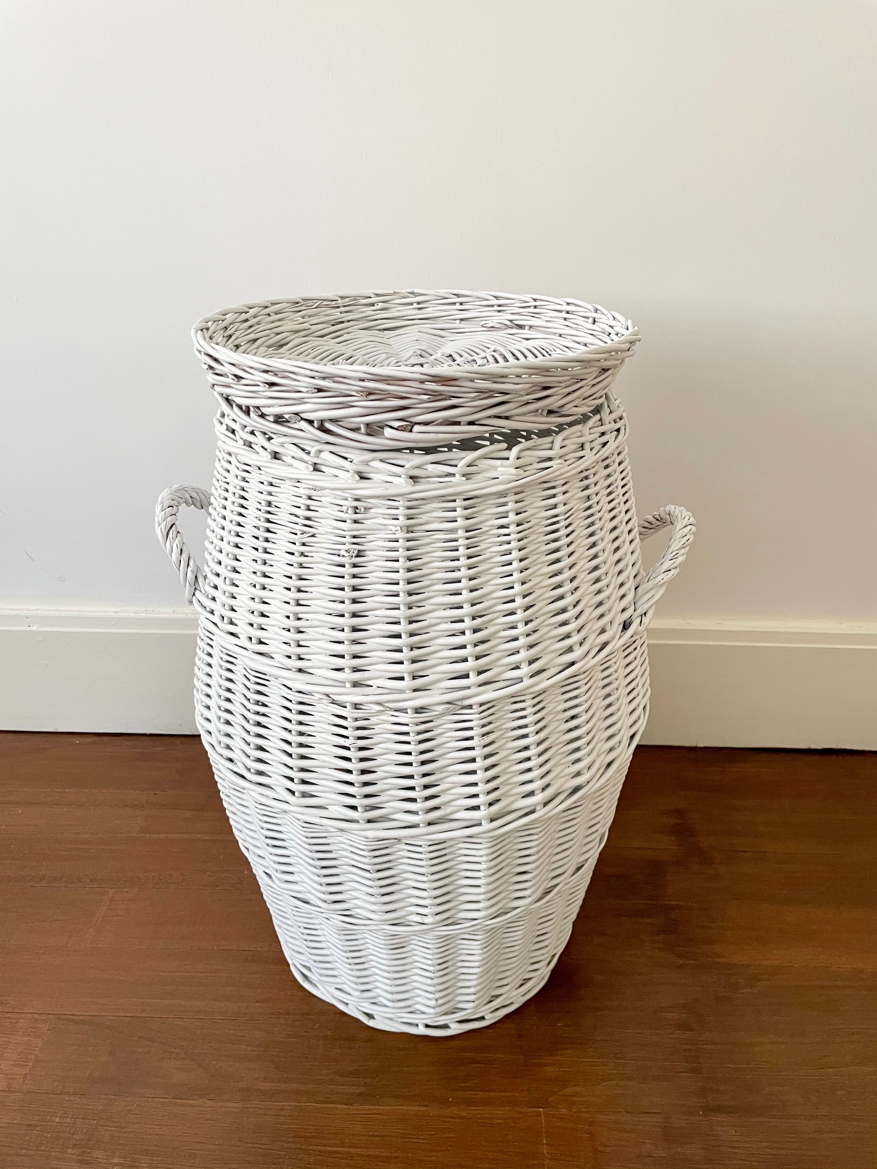 White wicker laundry basket