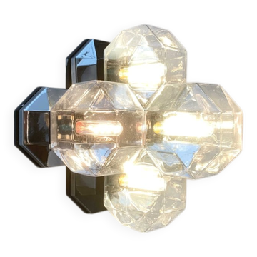 Vintage German wall or ceiling lamp in chrome and glass, space age design by Motoko Ishii for Staff.