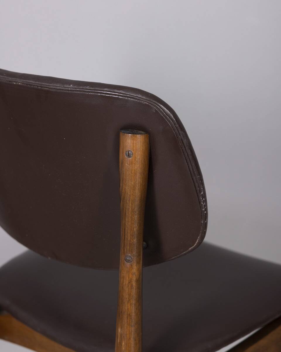 Set of 8 vintage 1960s wood and leather chairs designed by anonima castelli