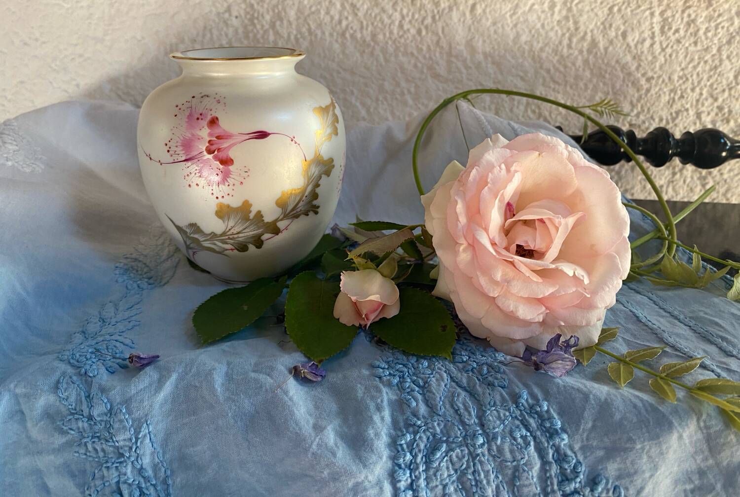 Hand-painted pearlescent porcelain vase
