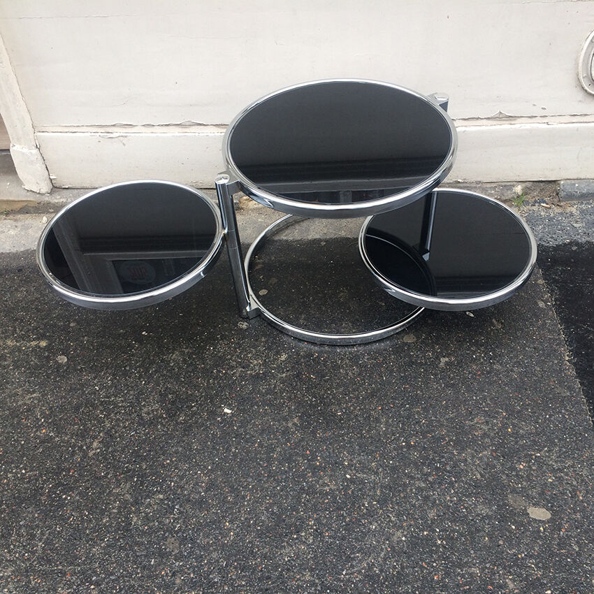 Chrome and black glass fan table, 1970