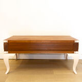 Table basse vintage en teck avec pieds en acier