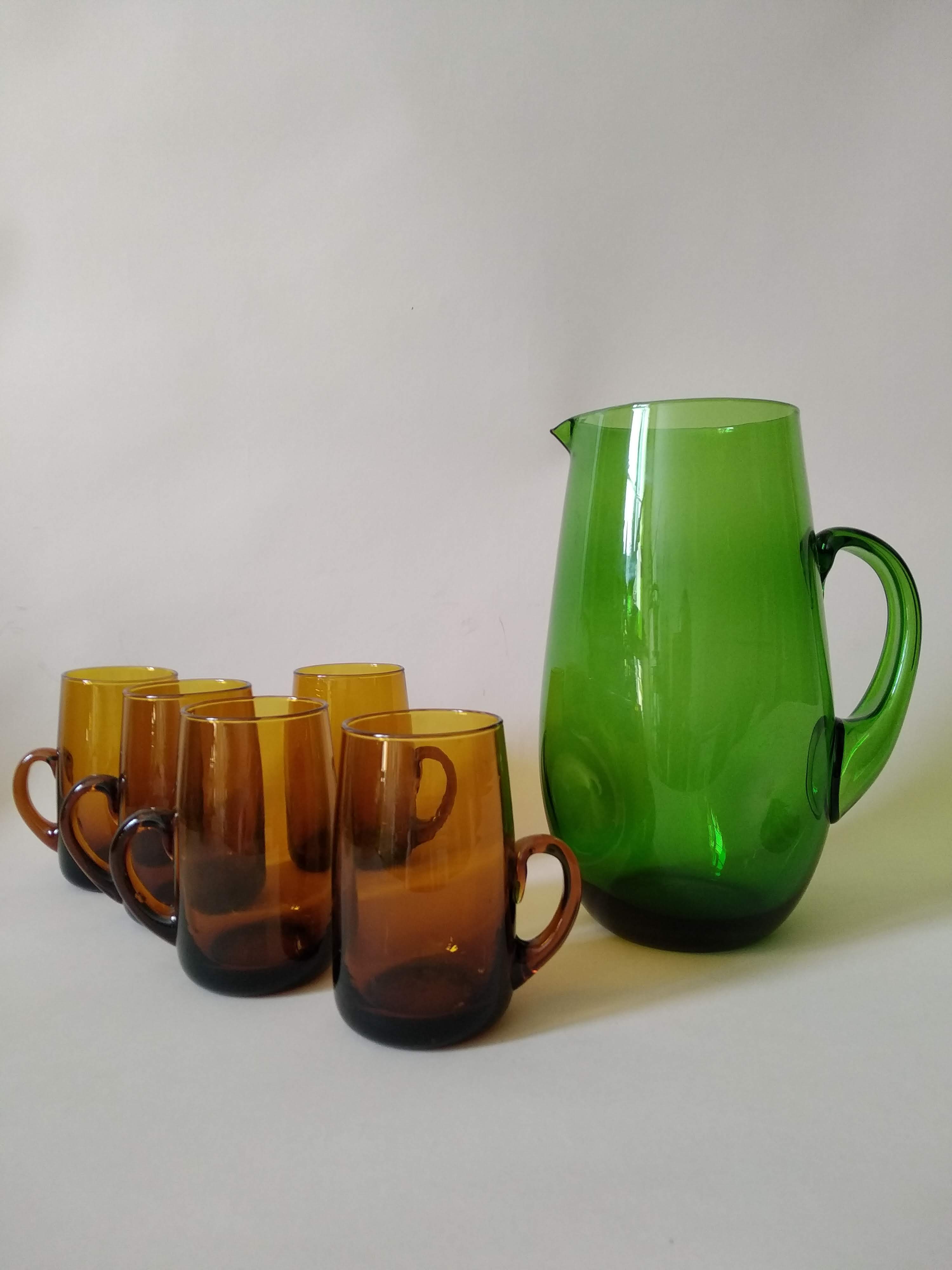 Pitcher and glasses in blown glass vintage 60s