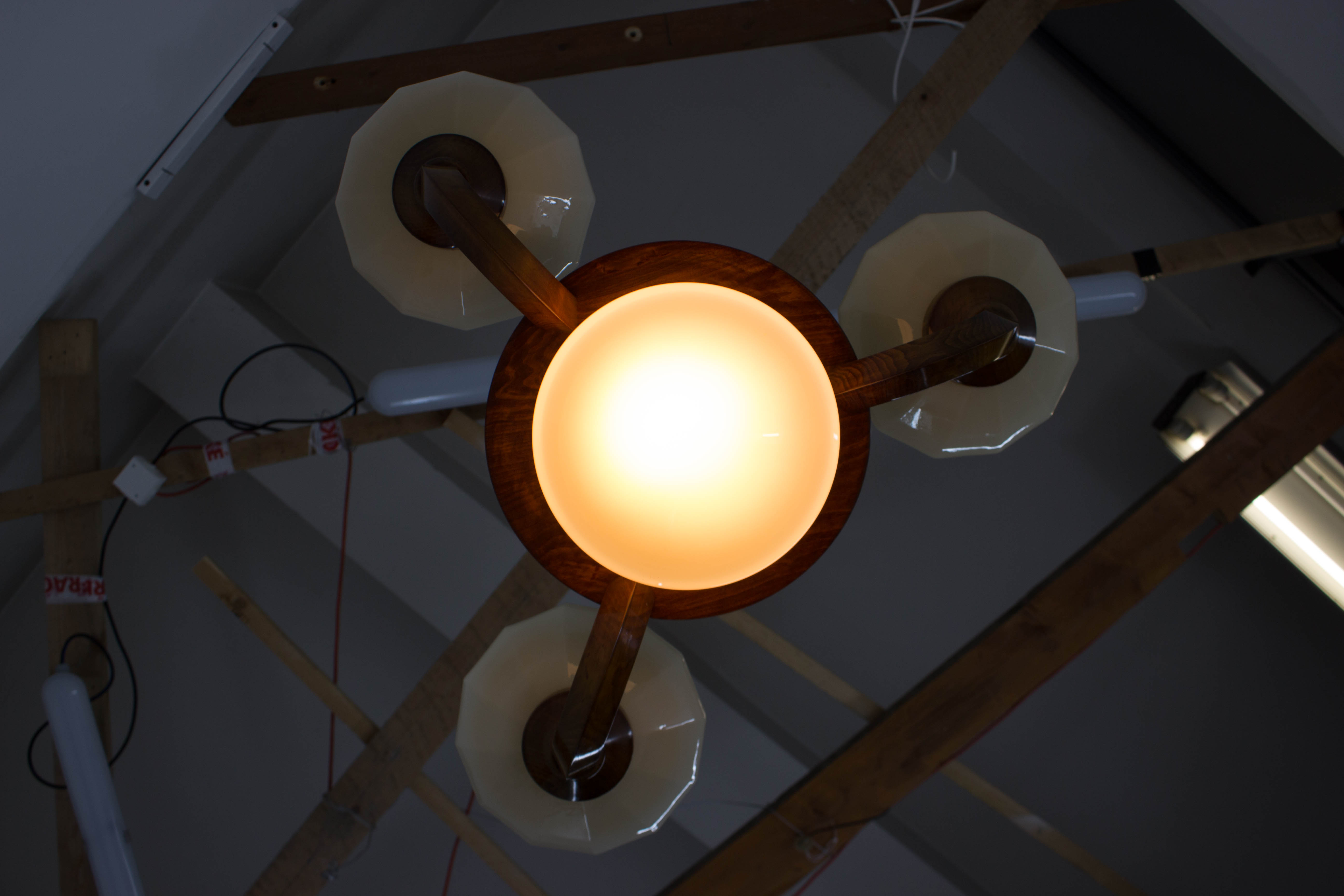 Art deco wood chandelier, 1930s