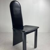Post modern Memphis high back black leather stitched organic dining chairs, set of 6. Italy, 1980s